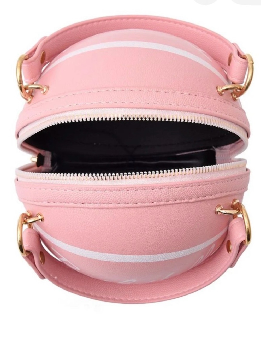 NEW Pink Faux Leather Basketball Crossbody Bag w Double Handle Drop & Gold Chain - Picture 8 of 16